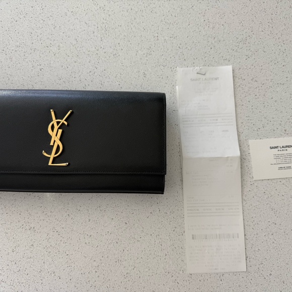 Yves Saint Laurent Black Clutch with Gold Logo - Picture 3 of 4